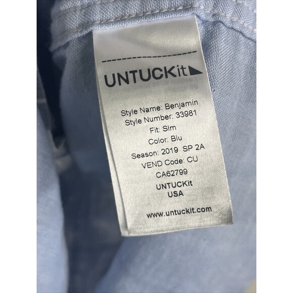 UNTUCKit SLIM FIT Shirt Mens L Blue Plaid Short Sleeve Button Up Cotton - Picture 4 of 7